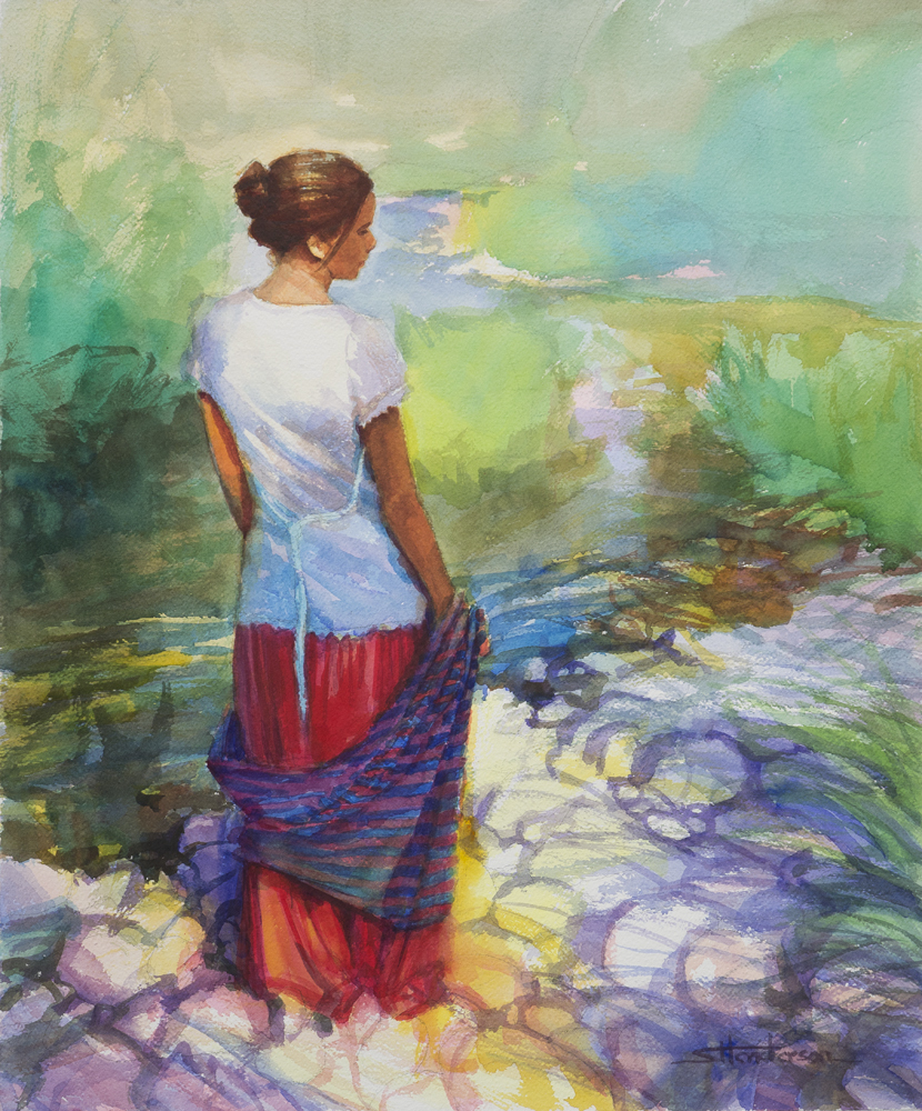 Riverside Muse by Steve Henderson Watercolor ~ 24 x 20